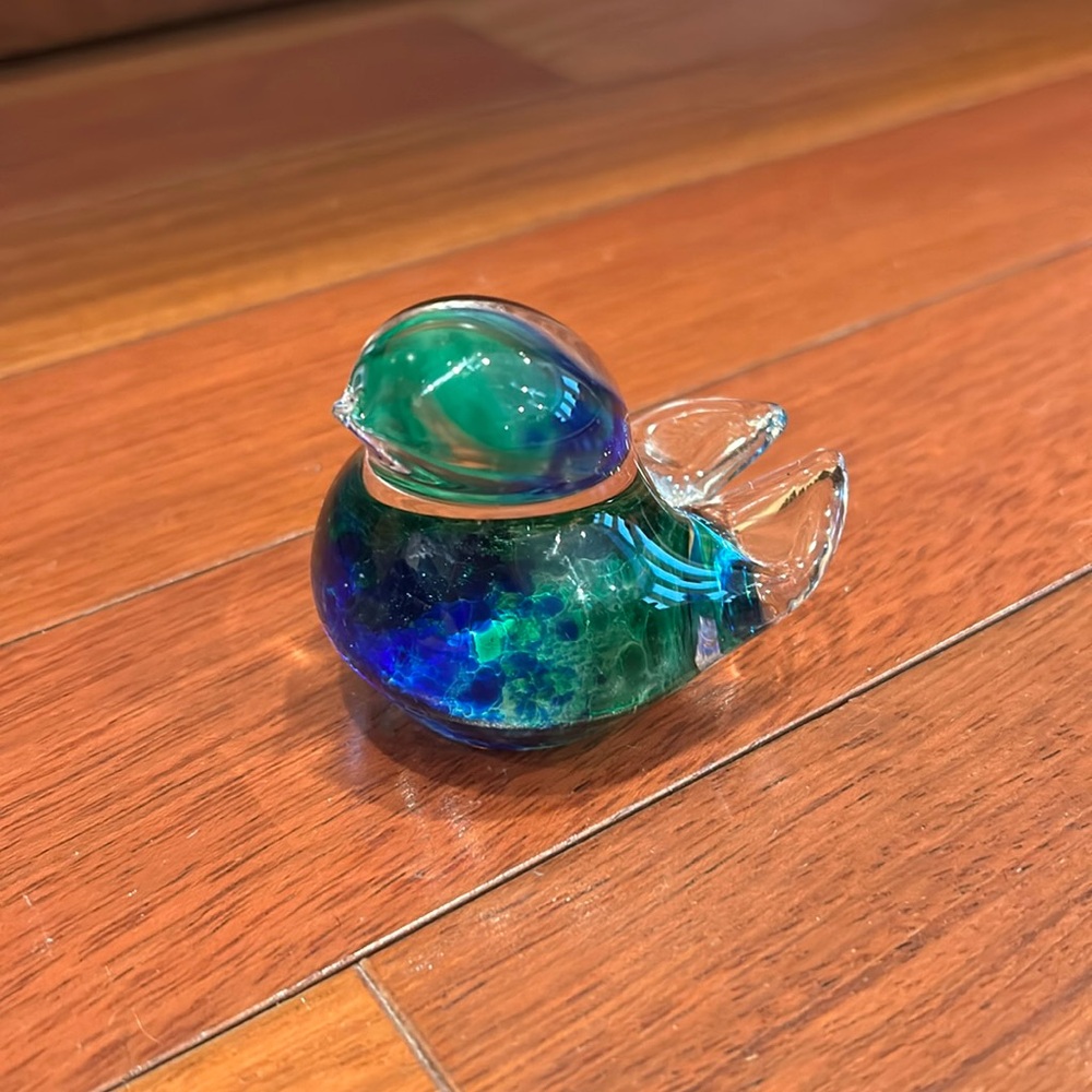 Art Glass Bird Figurine Glass Crystal Paper Weight Ornament blue green and clear